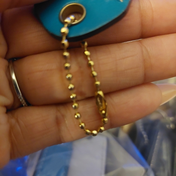 Coach Teal Leather Keychain with Gold Detail - Picture 3 of 3